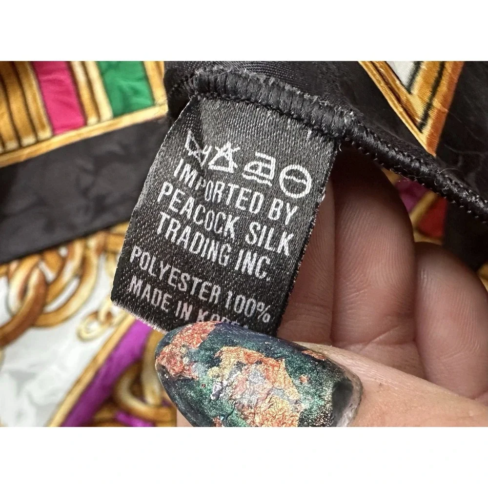 Vintage Peacock Silk Trading Scarf 34x34 Polyester Korea Belt Tie Print Red Blue